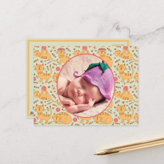 誕生のお知らせ遊ハッピーキャッツ ポストカード (正面/裏面インサイチュ)