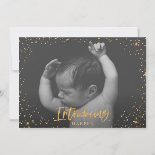 誕生のお知らせ金ゴールドの台本の星 案内状 (正面)