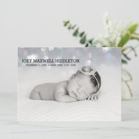 誕生のお知らせ2枚の写真美しい《写真》ぼけ味 案内状 (スタンド正面)