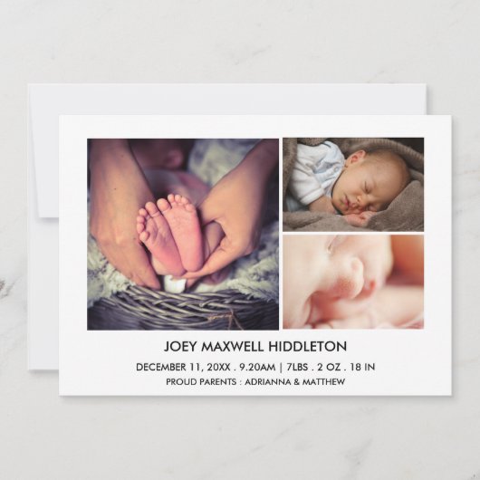 誕生のお知らせ3枚生まれたばかりの 案内状 (正面)