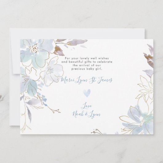 誕生のお知らせ+シャワーありがとうブルースイートピー 招待状 (裏面)