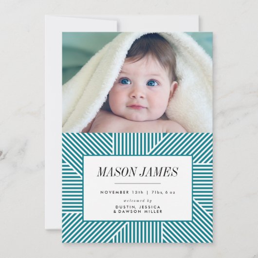 誕生のお知らせ、ベビーのお知らせ、ブルー、ボーイ 案内状 (正面)