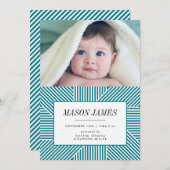 誕生のお知らせ、ベビーのお知らせ、ブルー、ボーイ 案内状 (正面/裏面)