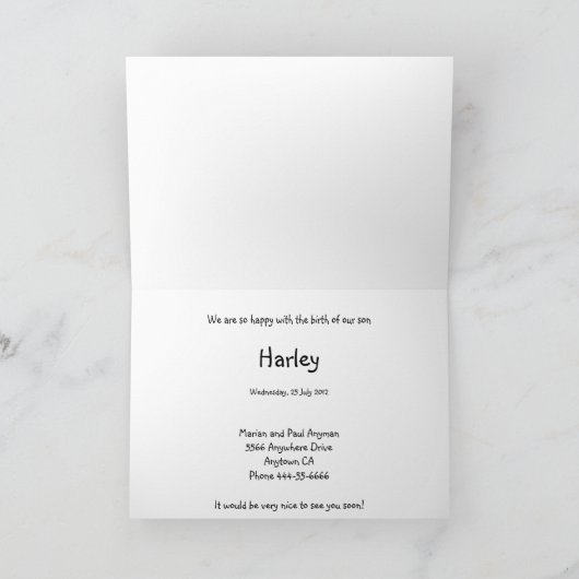 誕生のお知らせ「リトルベビーバイクもしくは自転車に乗る人」カード 案内状 (内部)