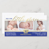 誕生のお知らせ、小さな王子、金フェイク箔 案内状 (正面/裏面)