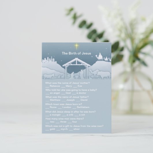 誕生のイエスおもしろいクリスマストトリビア ポストカード (スタンド正面)