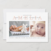 誕生の発表の女の子-ピンクおよび灰色 案内状 (正面)