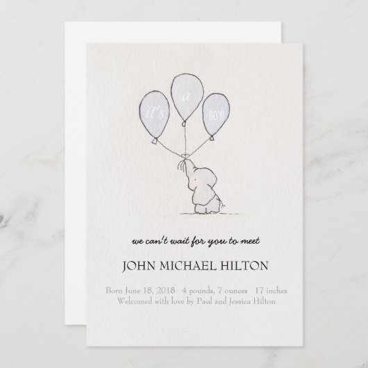 誕生の発表の男の子象の気球 案内状 (正面/裏面)