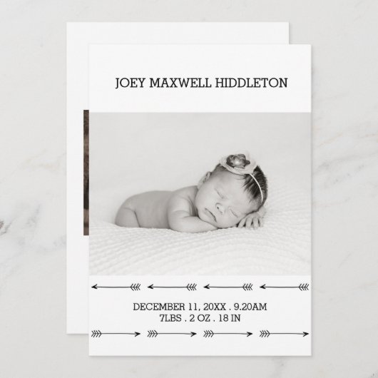 誕生の発表2の写真のシンプルの矢 案内状 (正面/裏面)