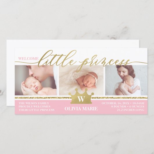 誕生の発表、リトルプリンセス、ホイルフェイクス 案内状 (正面/裏面)