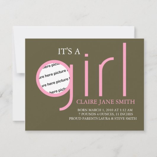 誕生の発表 案内状 (正面)