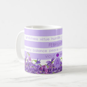 誕生の花および宝石のストライプなマグ2月 コーヒーマグカップ