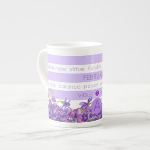 誕生の花および宝石のストライプなマグ2月BoneChina ボーンチャイナマグカップ