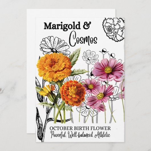 誕生の花， 10月， Marigold, Cosmos,誕生日 シーズンカード (正面/裏面)