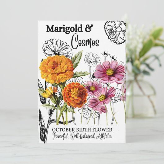 誕生の花， 10月， Marigold, Cosmos,誕生日 シーズンカード (スタンド正面)