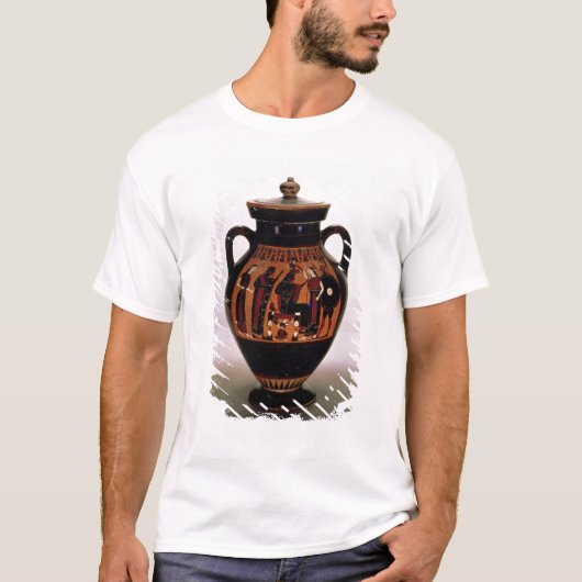 誕生をの描写するアチックの黒姿のアンフォラ Tシャツ (正面)