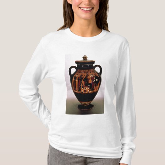 誕生をの描写するアチックの黒姿のアンフォラ Tシャツ (正面)