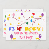 誕生カラフル日パーティーの招待 招待状 (正面/裏面)