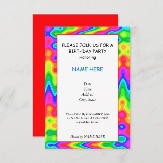 誕生サイケデリック日パーティーの招待カード 招待状 (正面/裏面)