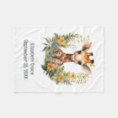 誕生スタットベビーキラフジャングルフラワーベビーブランケット フリースブランケット (正面(横))