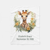 誕生スタットベビーキラフジャングルフラワーベビーブランケット フリースブランケット (正面)