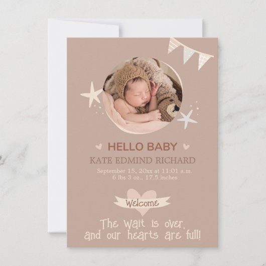 誕生スタットベビー誕生発表写真ありがとう 案内状 (正面)