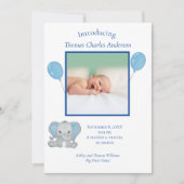 誕生スタツブルーエレファント男の赤ちゃん誕生 案内状 (正面)