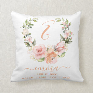 誕生スタ素朴ッツピーチサンゴバラフローラリース クッション