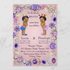 誕生ツインベビー発表，ピンク，カラフル 案内状