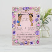 誕生ツインベビー発表，ピンク，カラフル 案内状 (スタンド正面)