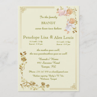 誕生ツインベビー発表 案内状