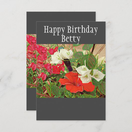 誕生パーソナライズされたデイレッドハイビスカスウォーターカラー カード (正面/裏面)