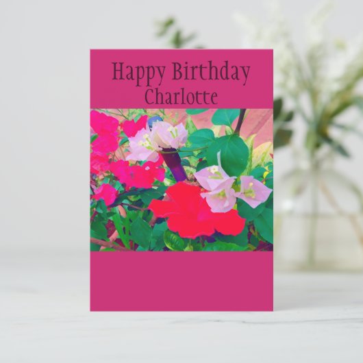 誕生パーソナライズされたデイレッドハイビスカス水彩 カード (スタンド正面)