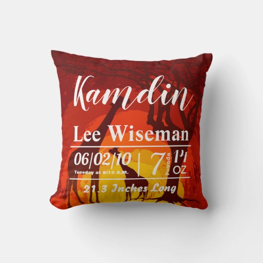 誕生パーソナライズされたピローアフリカンサファリキリンS クッション (正面)