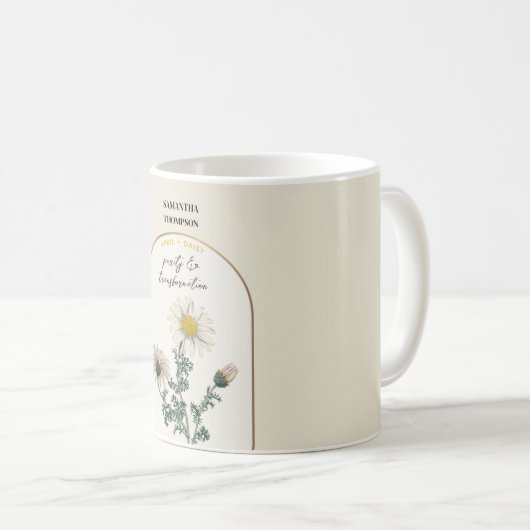 誕生パーソナライズされたフラワーカンプーズエイプリルデイジー コーヒーマグカップ (正面右)