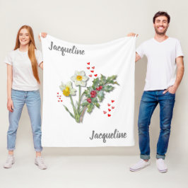 誕生パーソナライズされたフラワーDECEMBER Narcissus Holly フリースブランケット