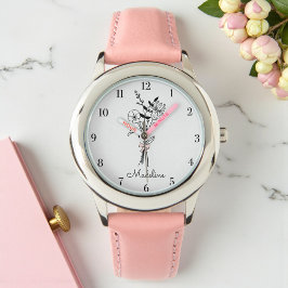 誕生パーソナライズされた月の花のフローラ 腕時計