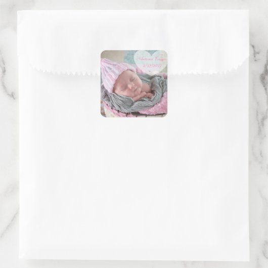 誕生パーソナライズされた発表ベビー写真シール スクエアシール (バッグ)