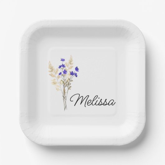 誕生パーソナライズされた花、水彩花リングや輪 ペーパープレート (正面)