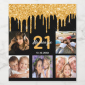 誕生パーティーのカスタム写真グリッターブラックスパークル ワインラベル (シングルラベル)