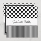 誕生パーティーの白黒スポットストライプ 招待状 (正面/裏面)
