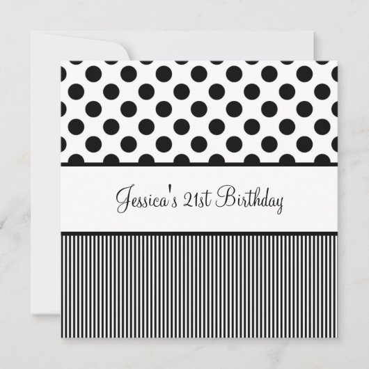 誕生パーティーの白黒スポットストライプ 招待状 (正面)
