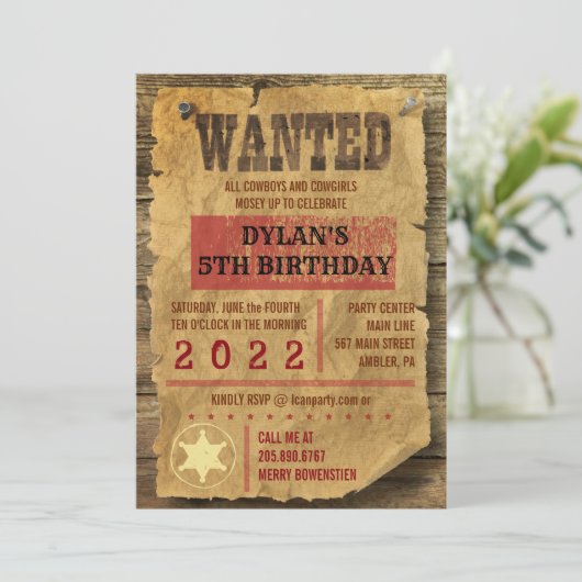 誕生パーティーウェスタンワイルドウェスト指名手配招待状 招待状 (スタンド正面)