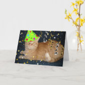 誕生パーティーオレンジタビーキャット カード (黄色い花)