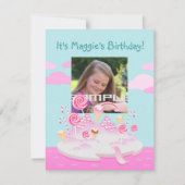 誕生パーティー用のピンクキャンディーワールドケーキ 招待状 (正面)