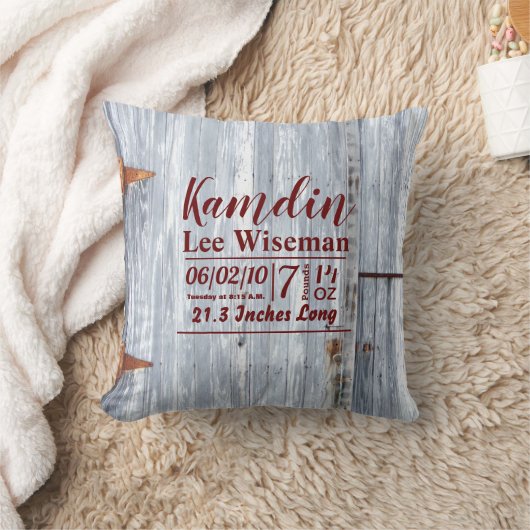誕生ピローパーソナライズされたホワイトウォッシュウッドバーンドゥー クッション (ブランケット)
