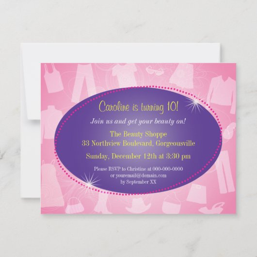 誕生ファッショニスタ日パーティーの招待 招待状 (裏面)