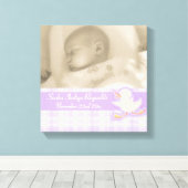 誕生フォトパープルチェックとダックキャンバスラップ キャンバスプリント (インサイチュ (ウッドフロア))