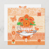 誕生フラワーアンドジェムオバーティーカップカード 招待状 (正面/裏面)