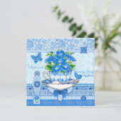 誕生フラワーアンドジェムシューンティーカップカード 招待状 (スタンド正面)